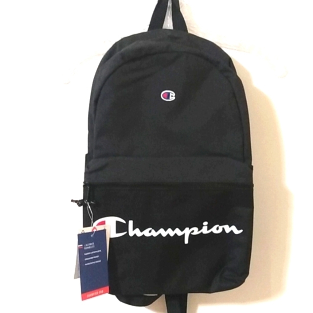 CHAMPION BACKPACK Authentic Black Padded Bookbag Travel Carry-On Bag SIZE OS NWT